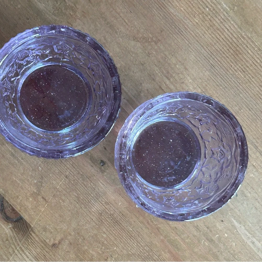 Set of 2 Embossed Lavender Glass Votive Holders, Romantic & Whimsical